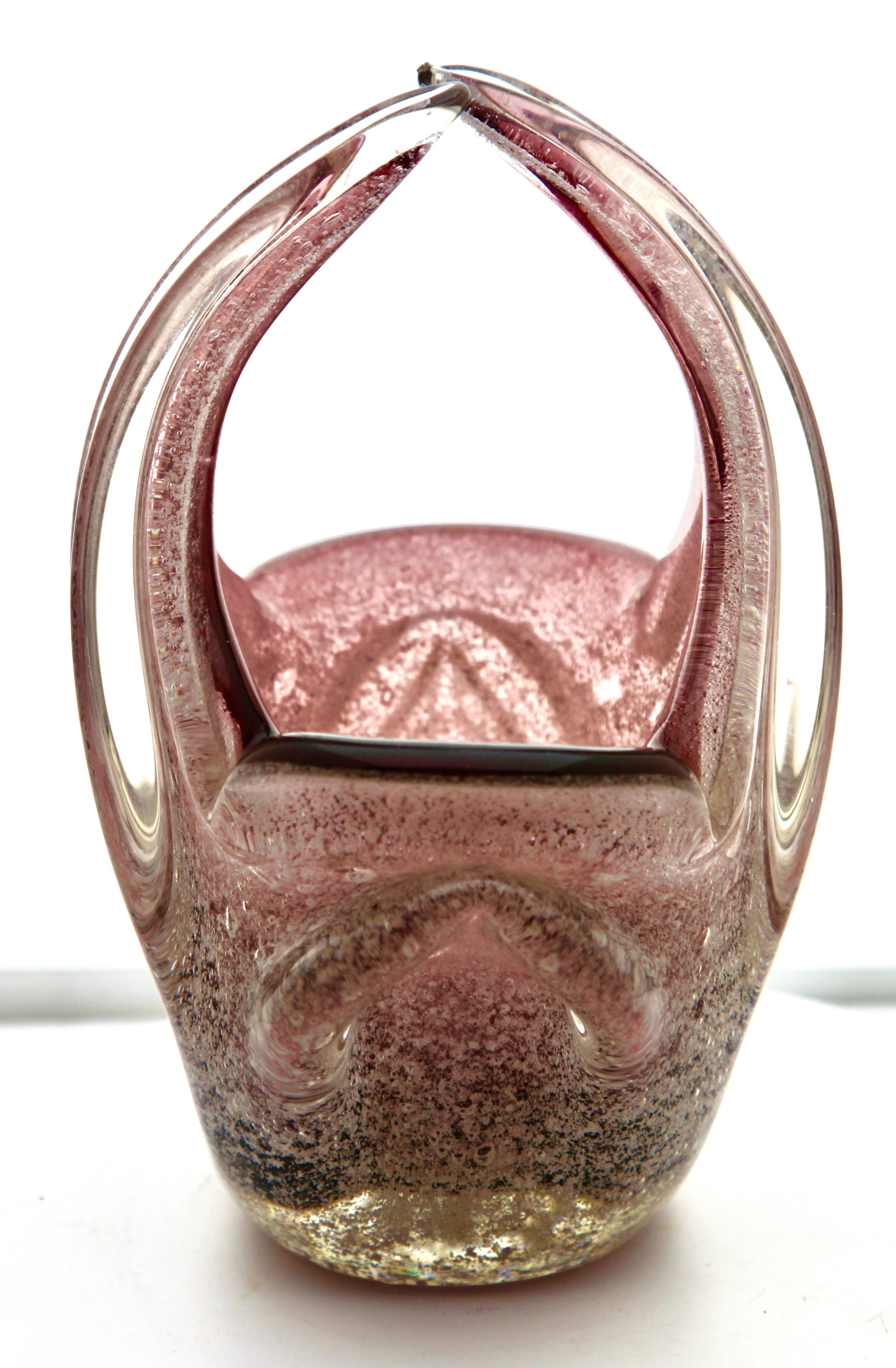 Mid-20th Century Murano Art Glass Cornucopia Flower Basket in Style of Archimede Seguso For Sale