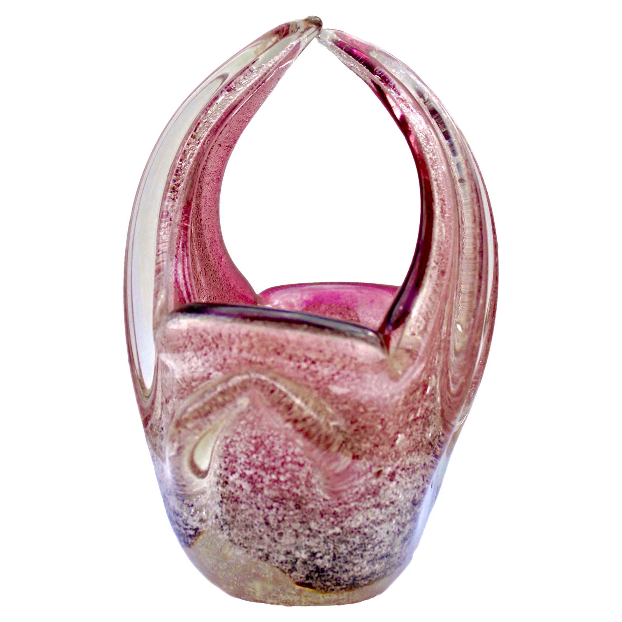 Murano Art Glass Cornucopia Flower Basket in Style of Archimede Seguso For Sale