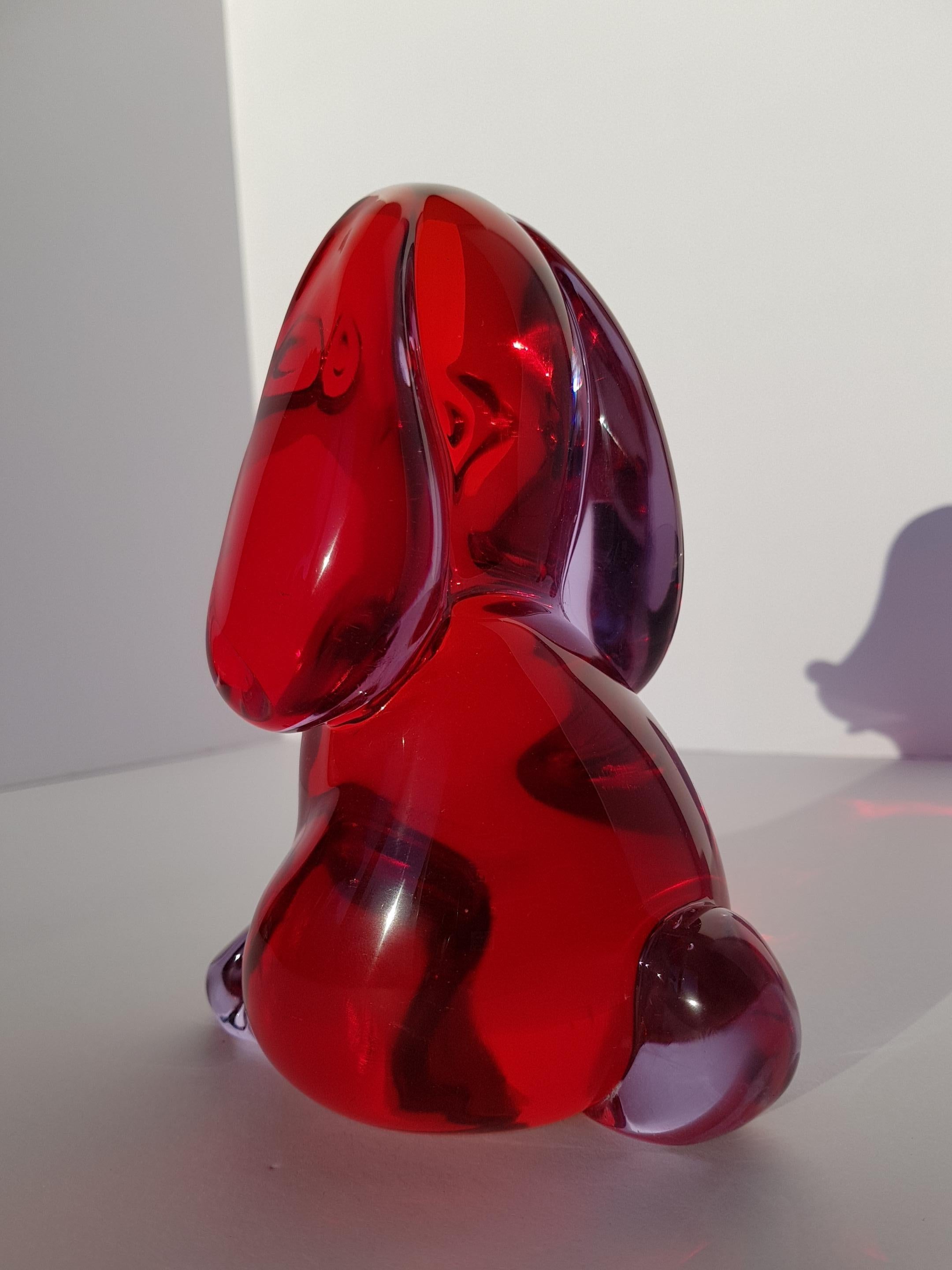 Scultura di cane in vetro di Murano Seguso Barbini Sommerso Alessandrite Rosso in vendita 7