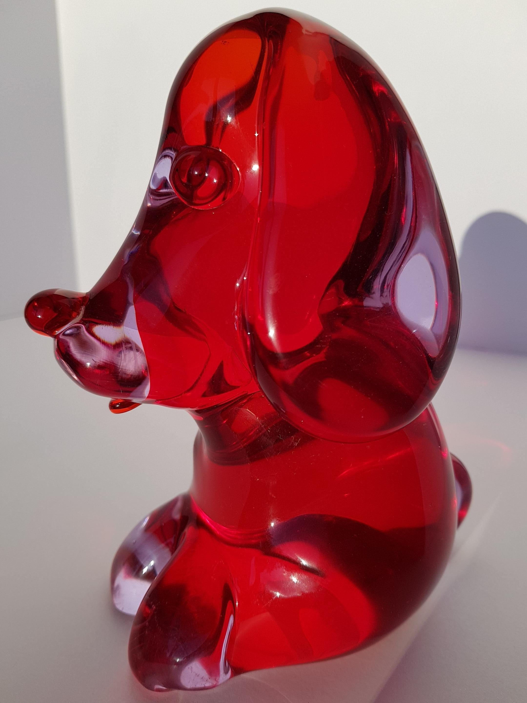 Scultura di cane in vetro di Murano Seguso Barbini Sommerso Alessandrite Rosso in vendita 8