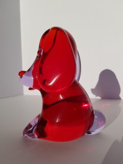 Murano Art Glass Dog Sculpture Figurine Seguso Barbini Sommerso Alexandrite Red