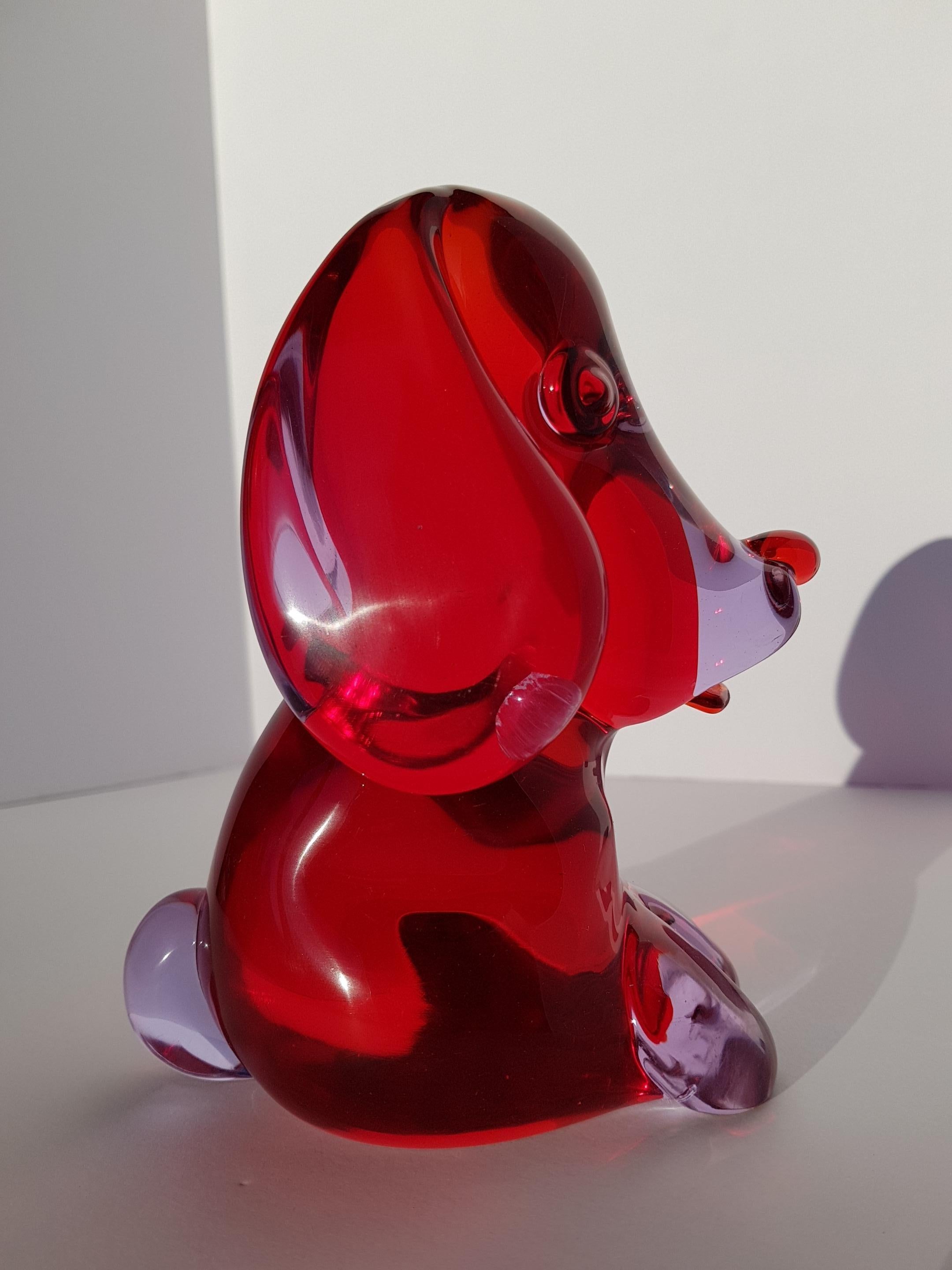 Scultura di cane in vetro di Murano Seguso Barbini Sommerso Alessandrite Rosso in vendita 1
