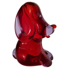 Murano Art Glass Dog Sculpture Figurine Seguso Barbini Sommerso Alexandrite Red