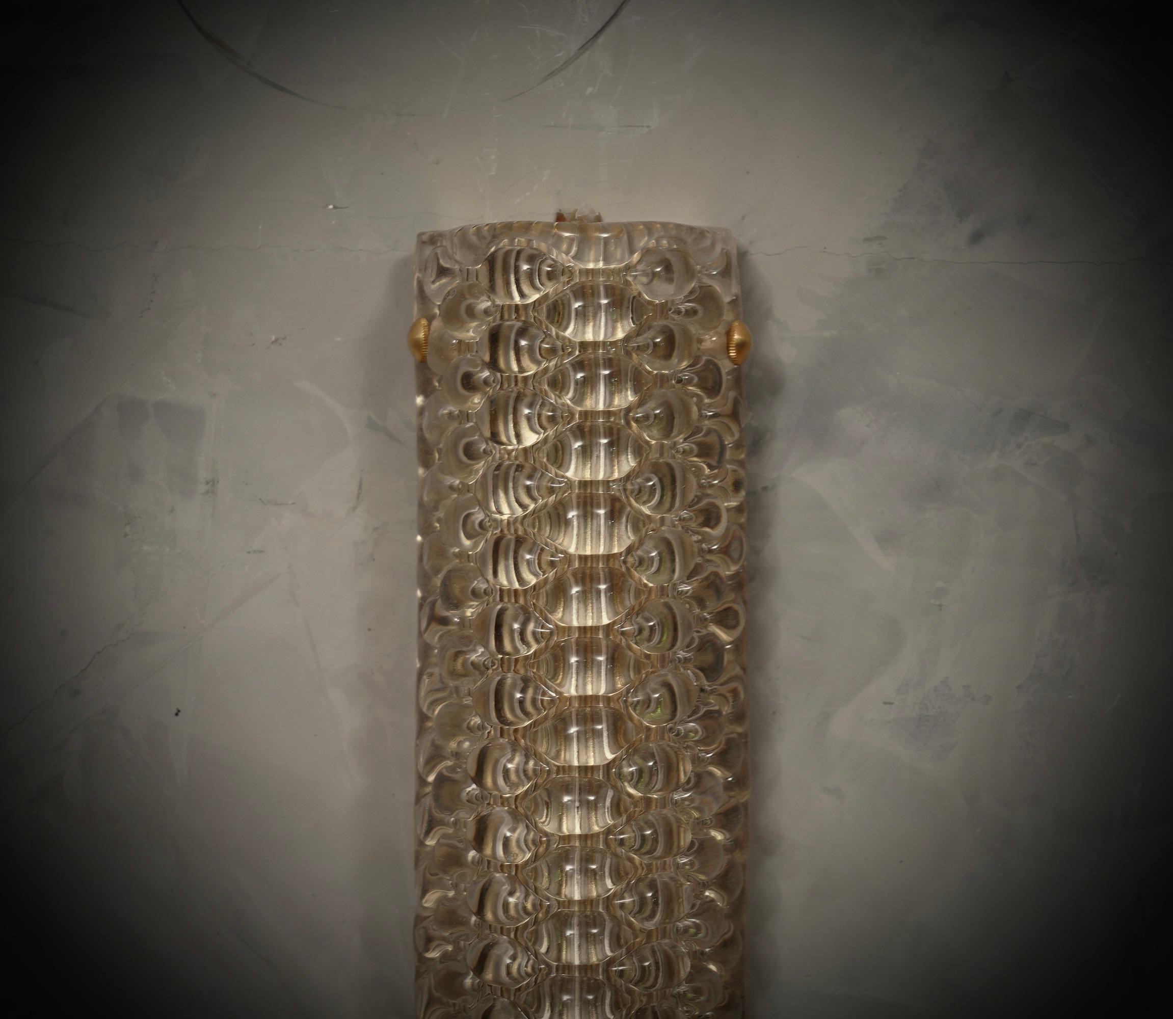 Mid-Century moderno Applique e sconsigliate in vetro artistico di Murano color tortora e ottone, 2020 in vendita