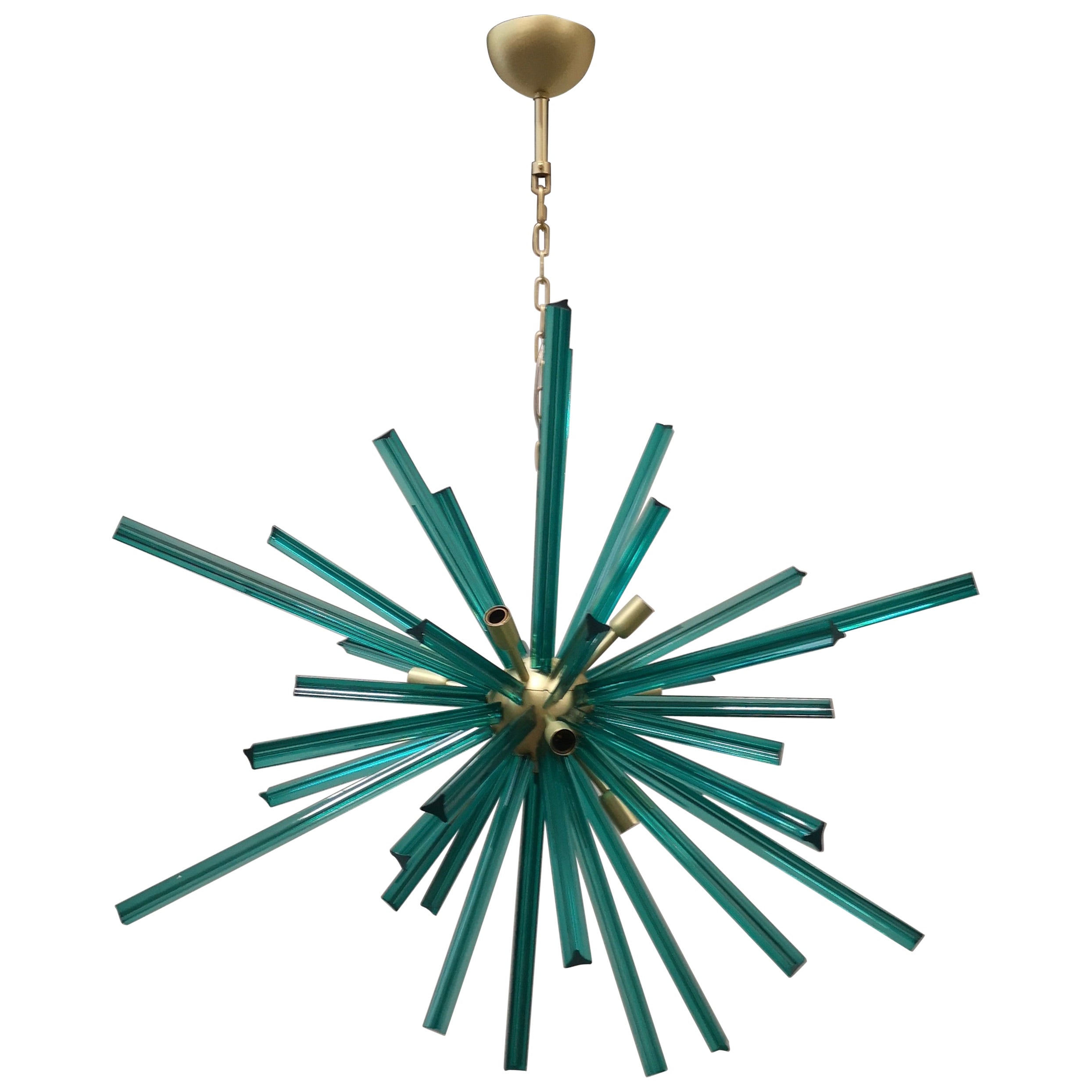 Lustre et pendentif italien en verre d'art de Murano de couleur vert émeraude, 2000