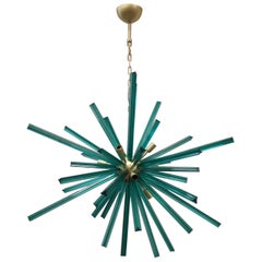 Lampadario e pendente in vetro artistico di Murano color verde smeraldo, 2000