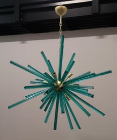 Murano Art Glass Emerald Green Color Italian Chandelier and Pendant, 2000
