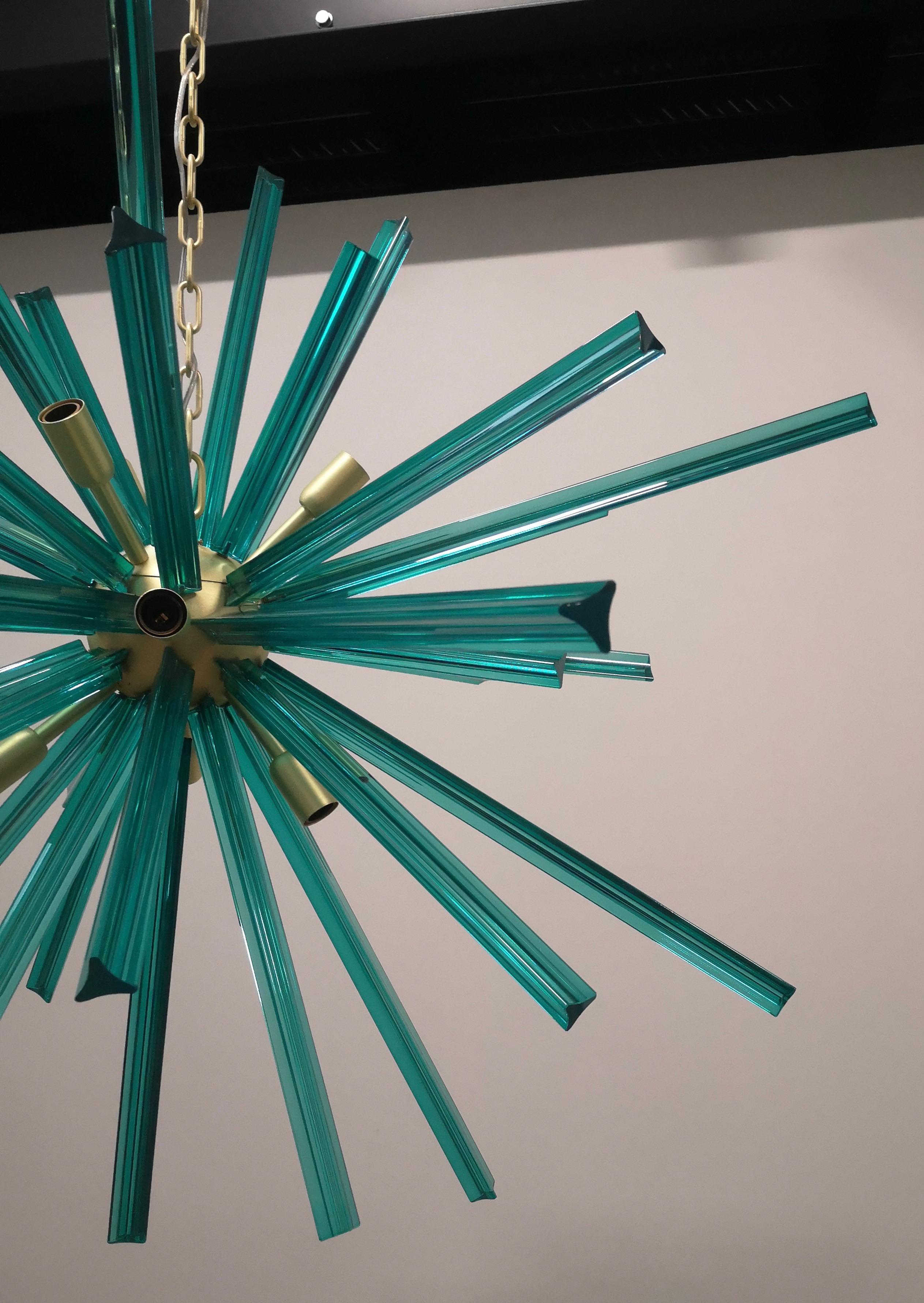 Contemporary Murano Art Glass Emerald Green Color Italian Mid-Century Chandelier, 2000 For Sale