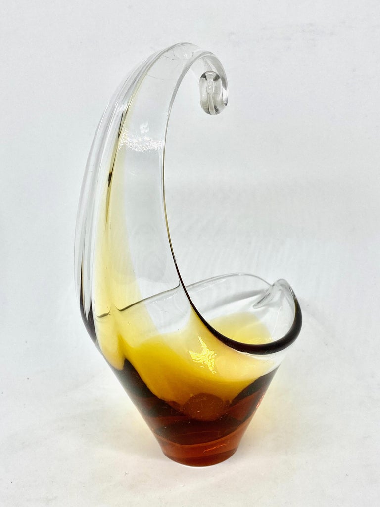Italian Murano Art Glass Finger Food Bowl Catchall Amber and clear Vintage, Italy, 1970s For Sale