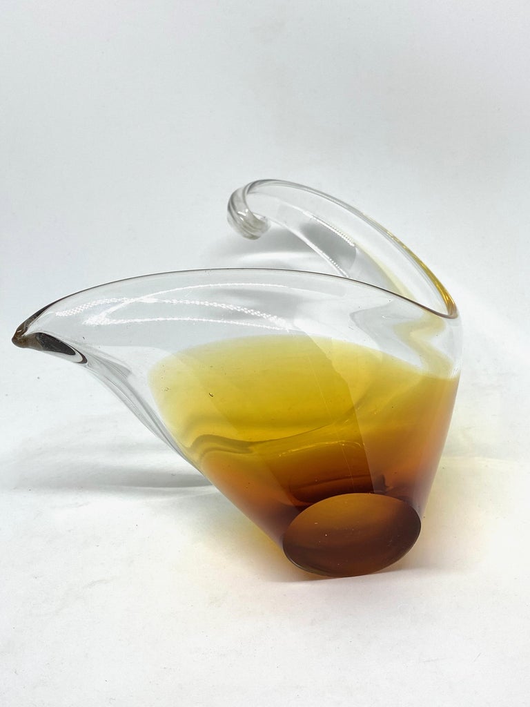 Murano Art Glass Finger Food Bowl Catchall Amber and clear Vintage, Italy, 1970s For Sale 1