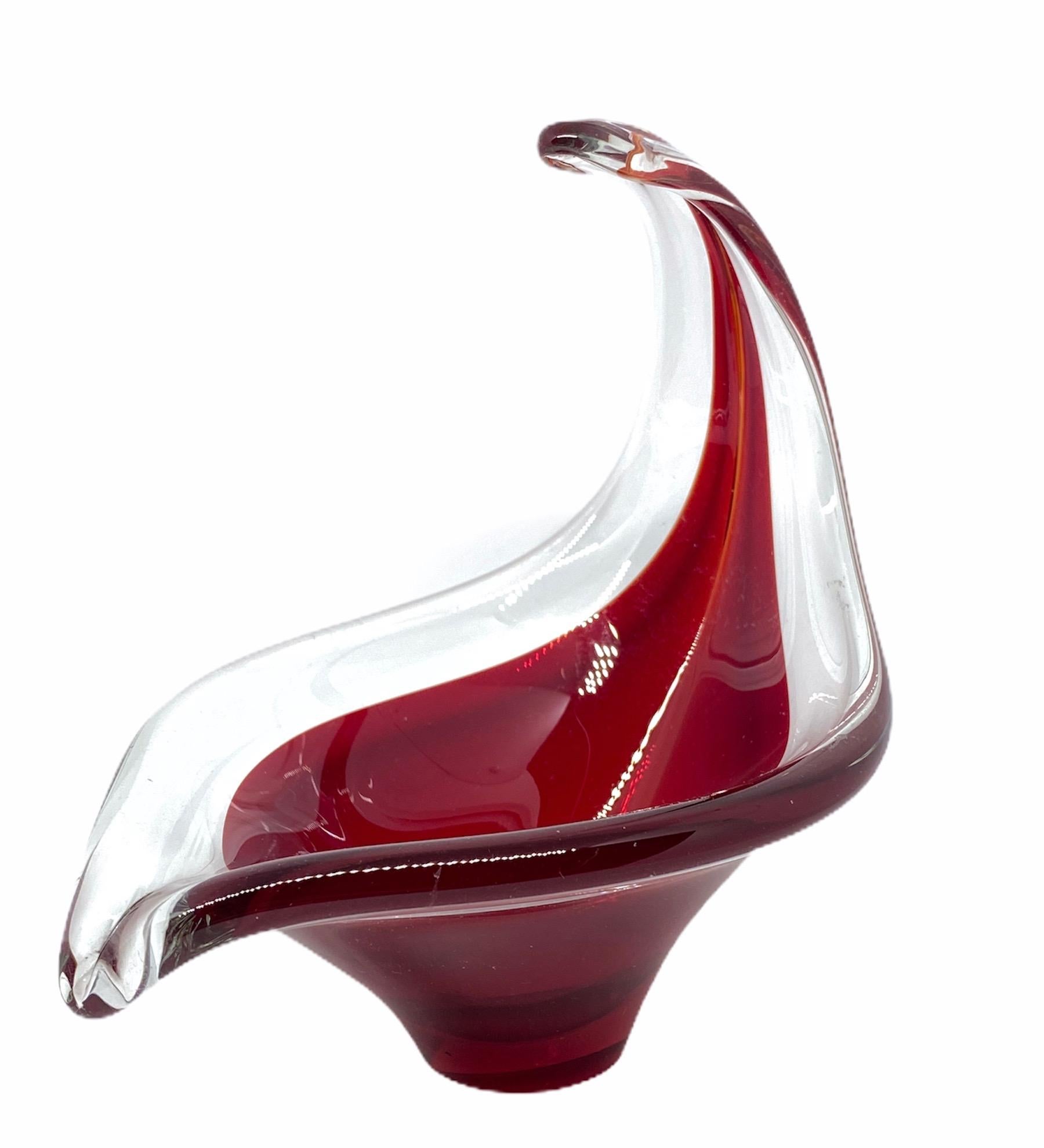 Bol à alimentation en verre d'art de Murano rouge et transparent vintage, Italie, 1970 en vente 1