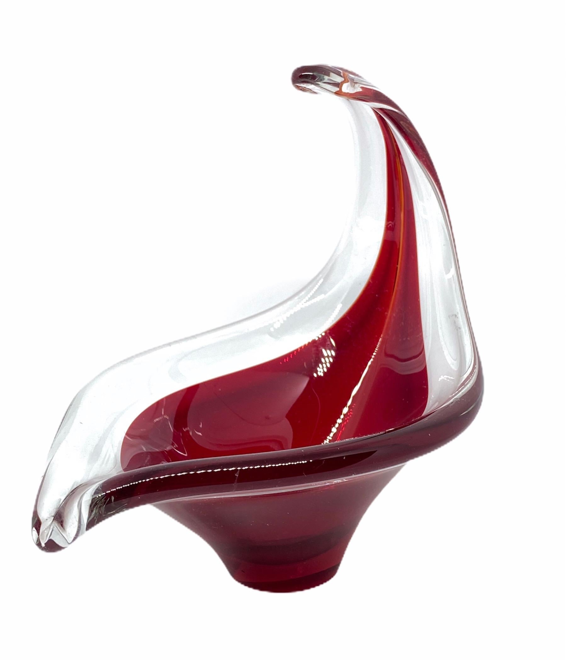Bol à alimentation en verre d'art de Murano rouge et transparent vintage, Italie, 1970 en vente 2