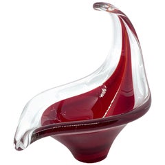 Murano Art Glass Finger Foot Bowl Catchall Red and Clear Vintage, Italy, 1970s