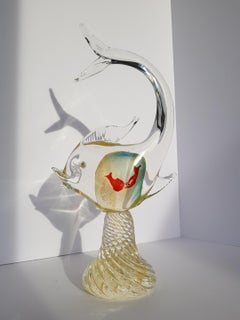 Murano Art Glass Fish Sculpture Aquarium Gold Nautical Mid Century Figurine Sea
