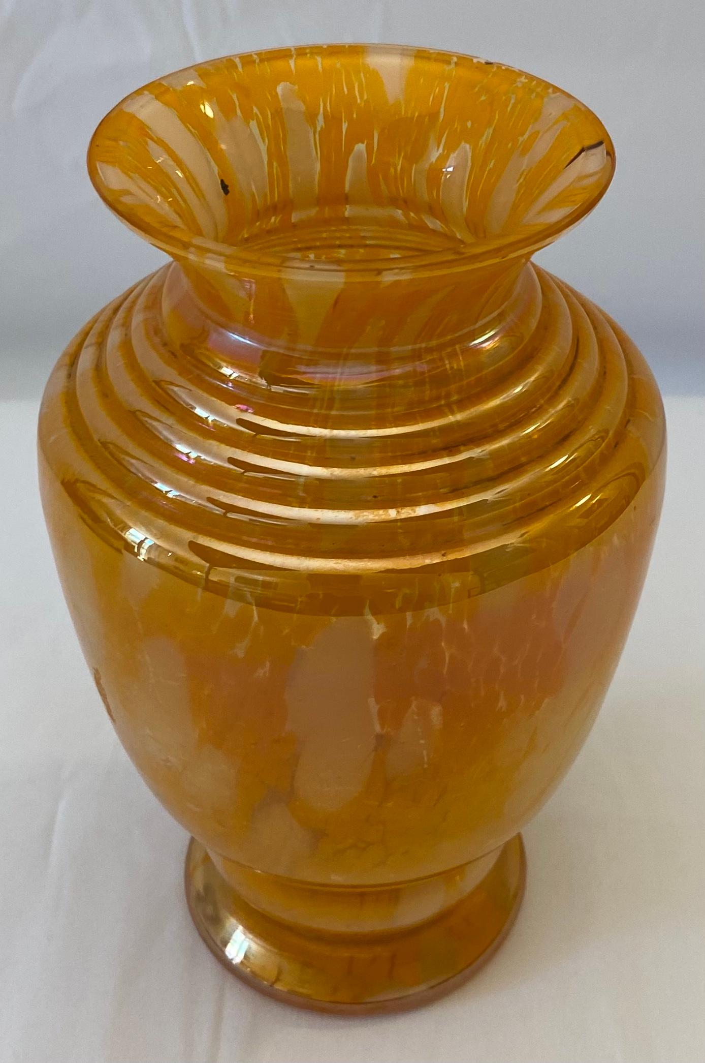 Italian Murano Art Glass Flower Vase Amber For Sale