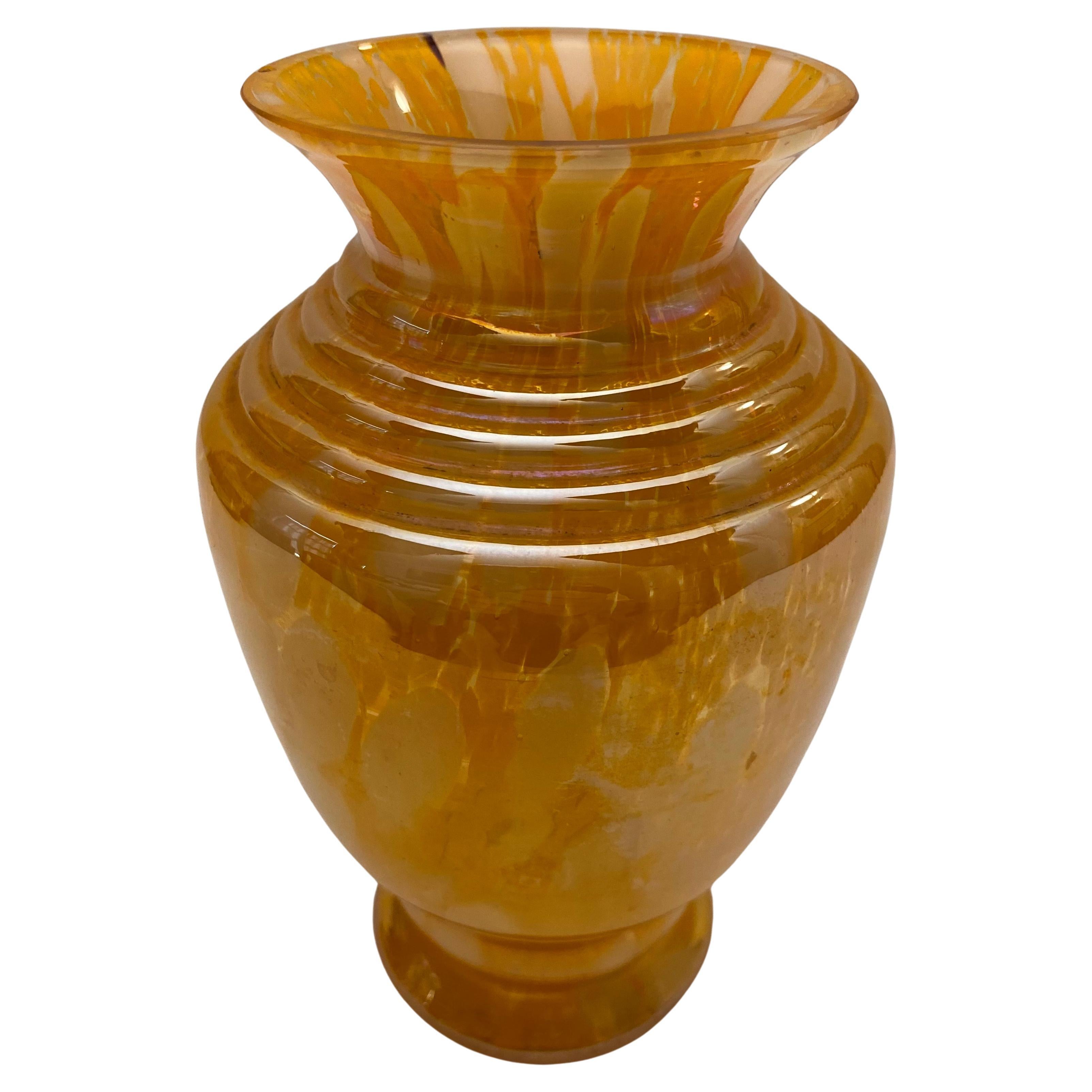 Vase à fleurs en verre d'art de Murano ambré en vente