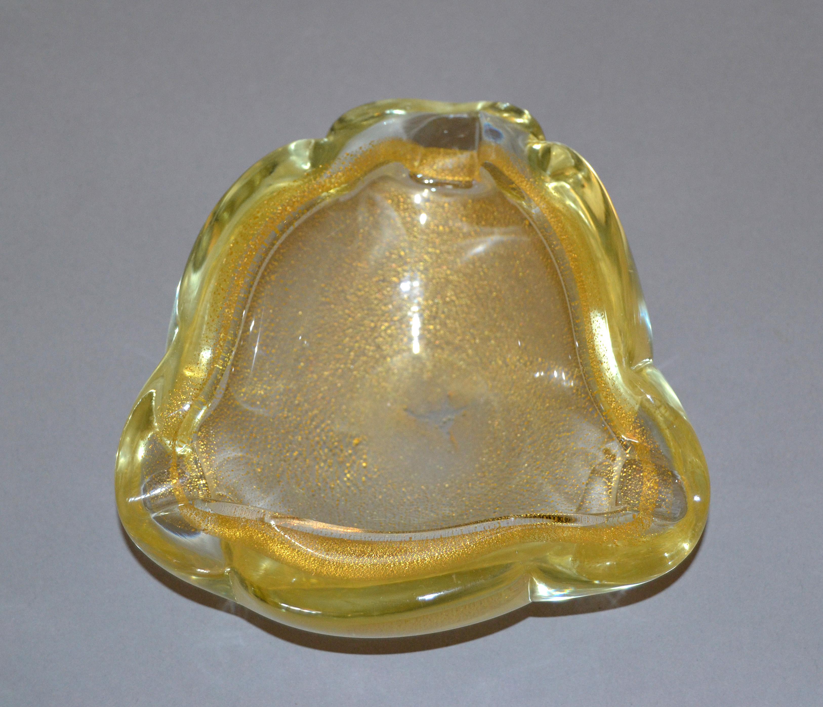 Murano Art Glass Gold Flecks Ashtray, Catchall, Bowl Italy 2