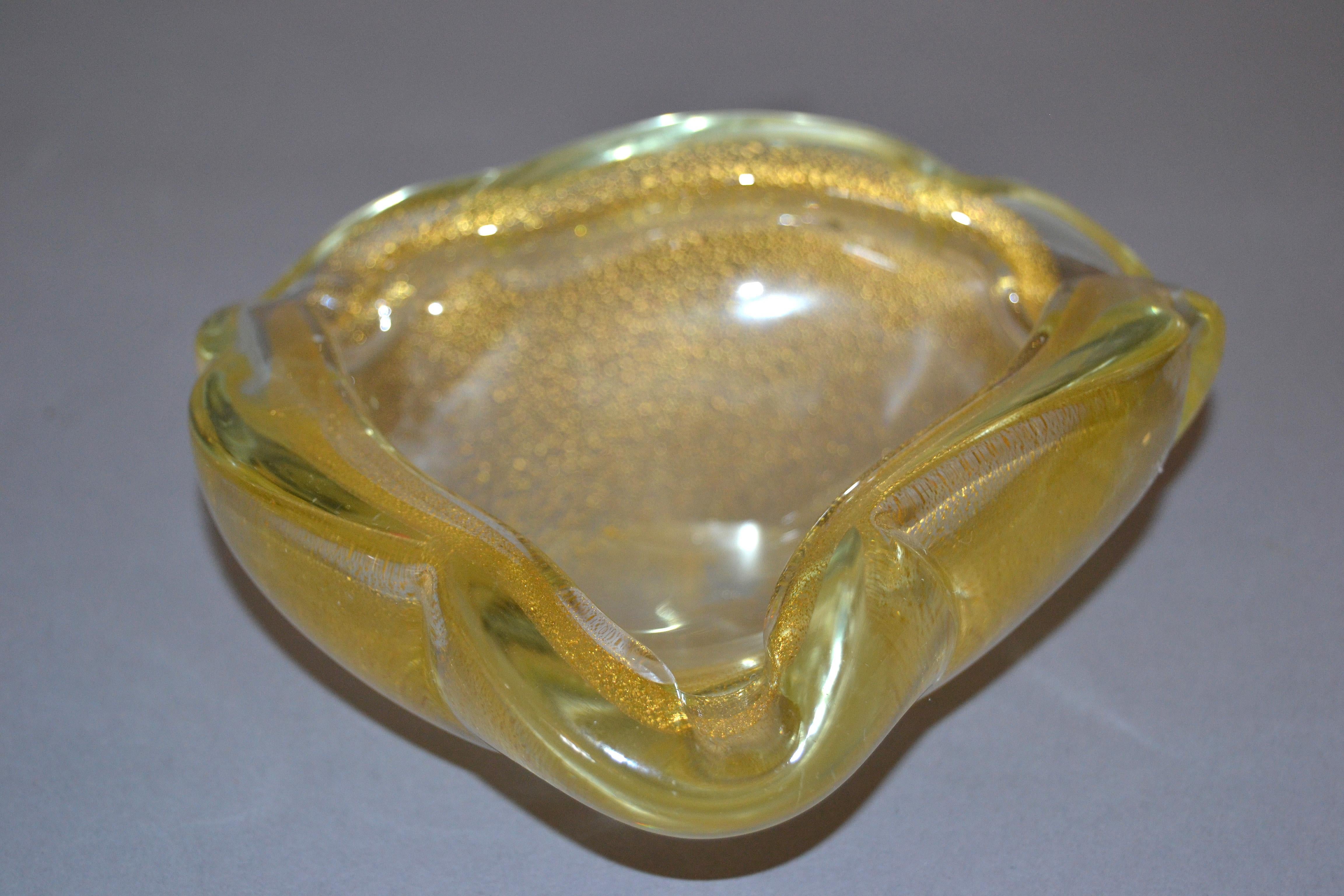 Murano Art Glass Gold Flecks Ashtray, Catchall, Bowl Italy 3