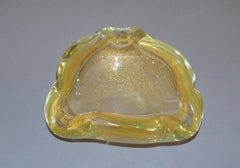 Murano Art Glass Gold Flecks Ashtray, Catchall, Bowl Italy