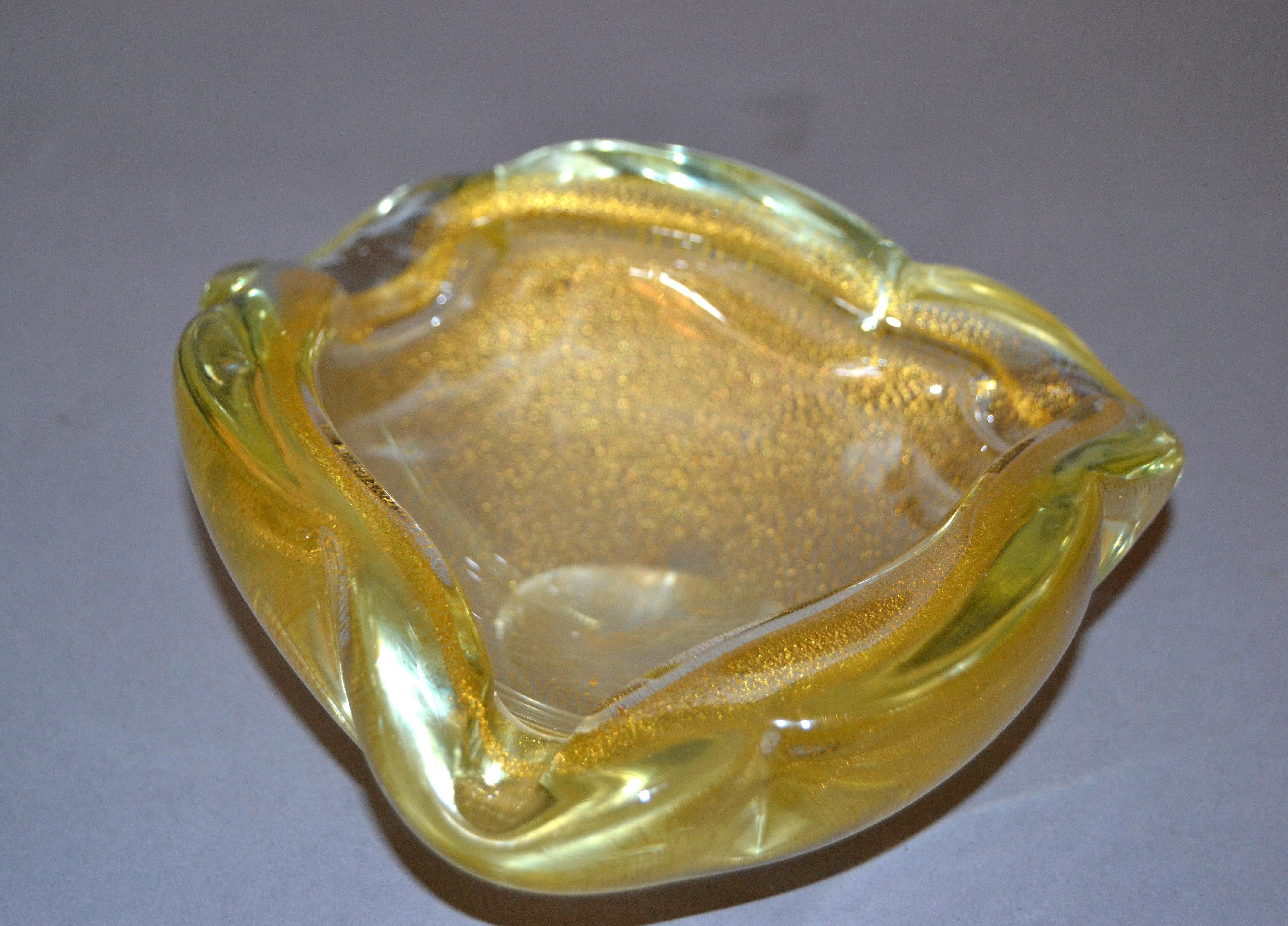 Mid-Century Modern Murano Art Glass Gold Flecks Ashtray, Catchall, Bowl Italy