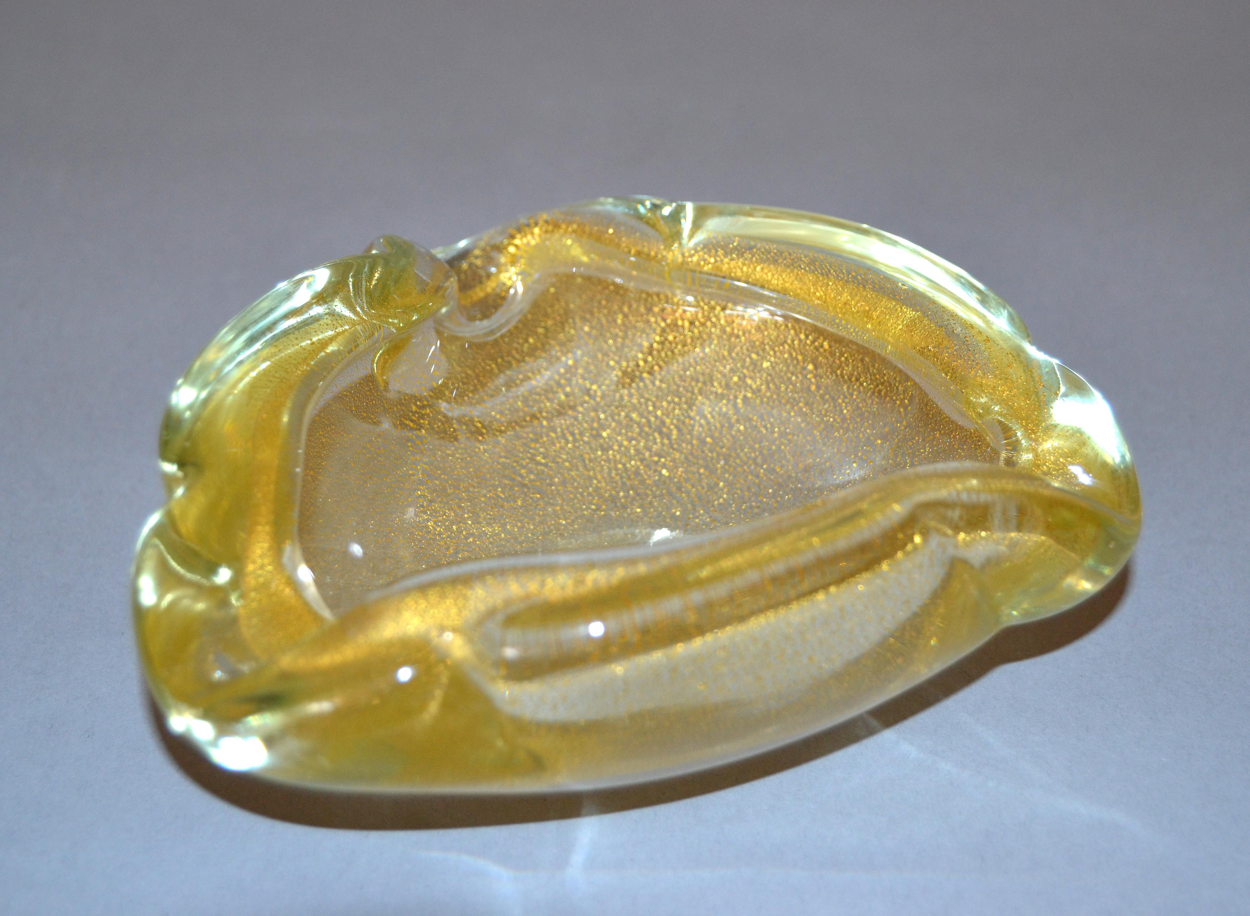 Hand-Crafted Murano Art Glass Gold Flecks Ashtray, Catchall, Bowl Italy