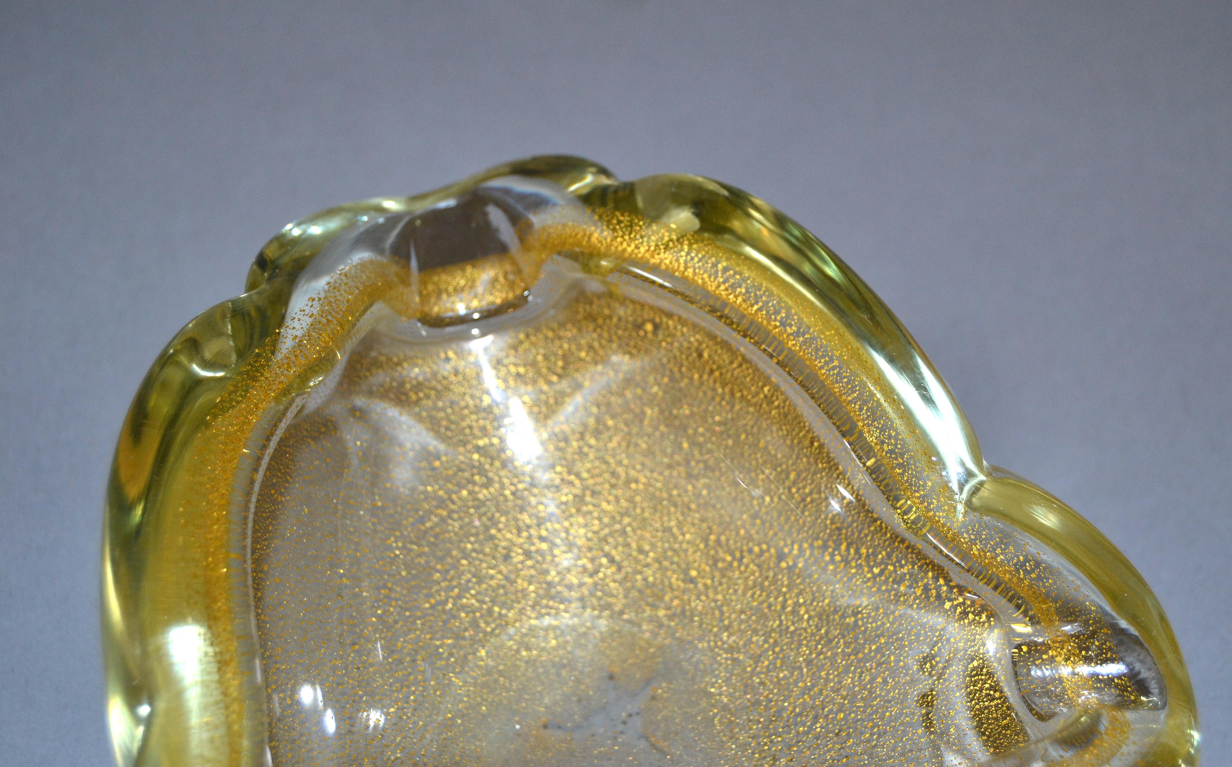 Late 20th Century Murano Art Glass Gold Flecks Ashtray, Catchall, Bowl Italy