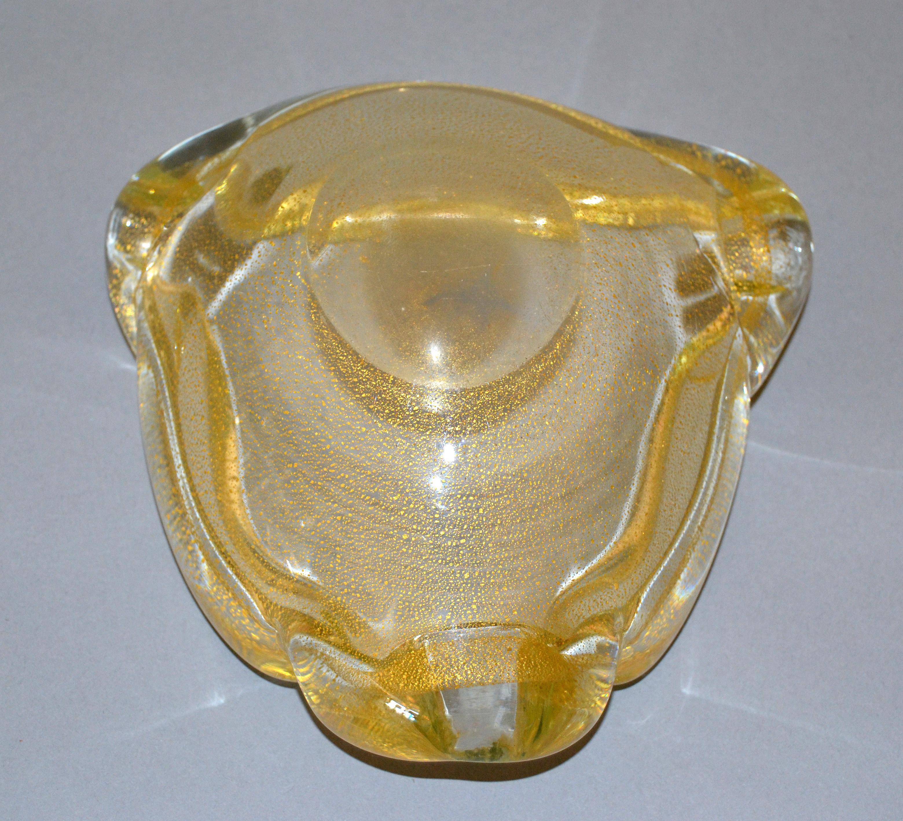 Murano Art Glass Gold Flecks Ashtray, Catchall, Bowl Italy 1
