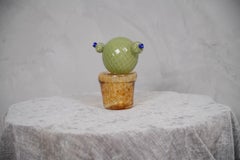 Murano Art Glass Green and Amber Cactus Plant, 1990