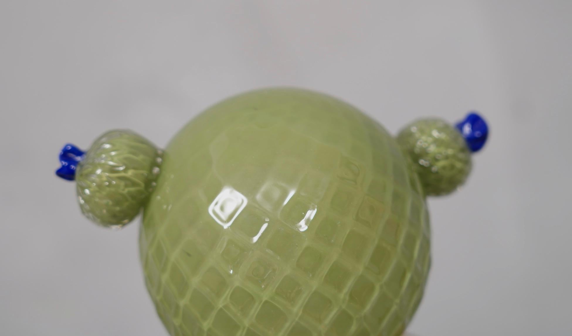 Italian Murano Art Glass Green and Amber Cactus Plant, 1990 For Sale