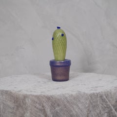 Murano Art Glass Green and Amber Cactus Plant, 1990