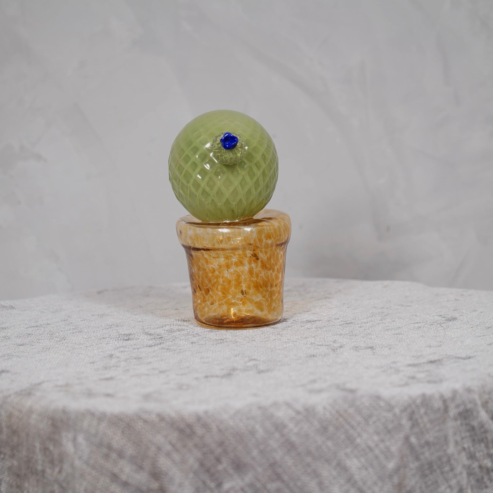 Murano Art Glass Green and Amber Cactus Plant, 1990 For Sale 1