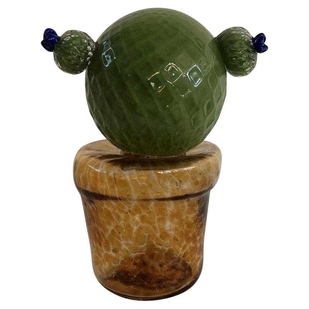 Murano Art Glass Green and Amber Cactus Plant, 1990