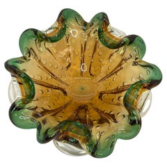 Vintage Murano Art Glass Green and Amber Fruit Bowl Catchall Italy, Sommerso, 1970s