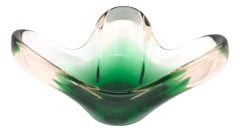 Murano Art Glass Green and Clear Bowl Catchall Italy, Sommerso, 1960s
