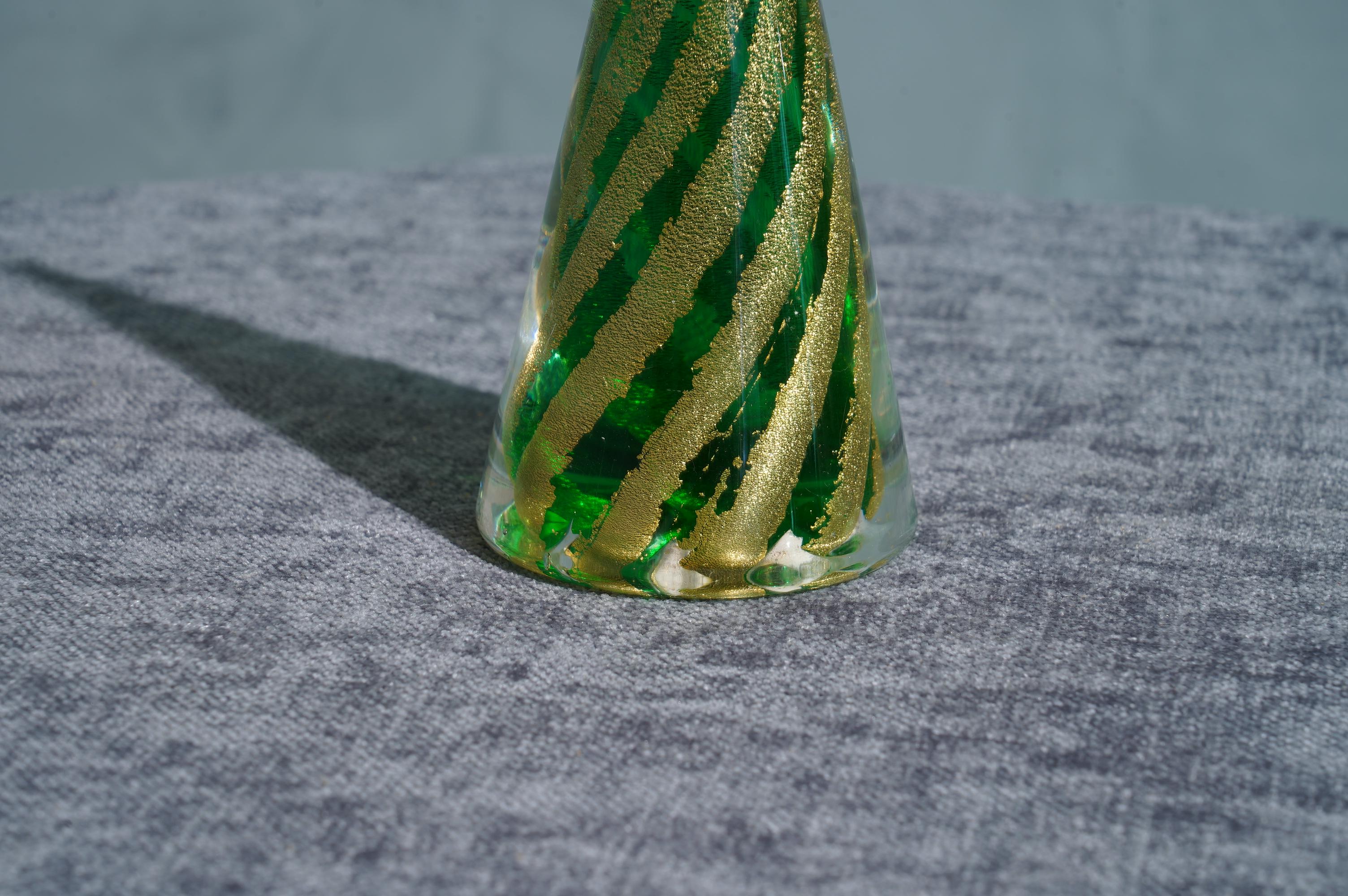 Murano Art Glass Green and Gold Tree Sculpture, 1980 In Good Condition In Rome, IT