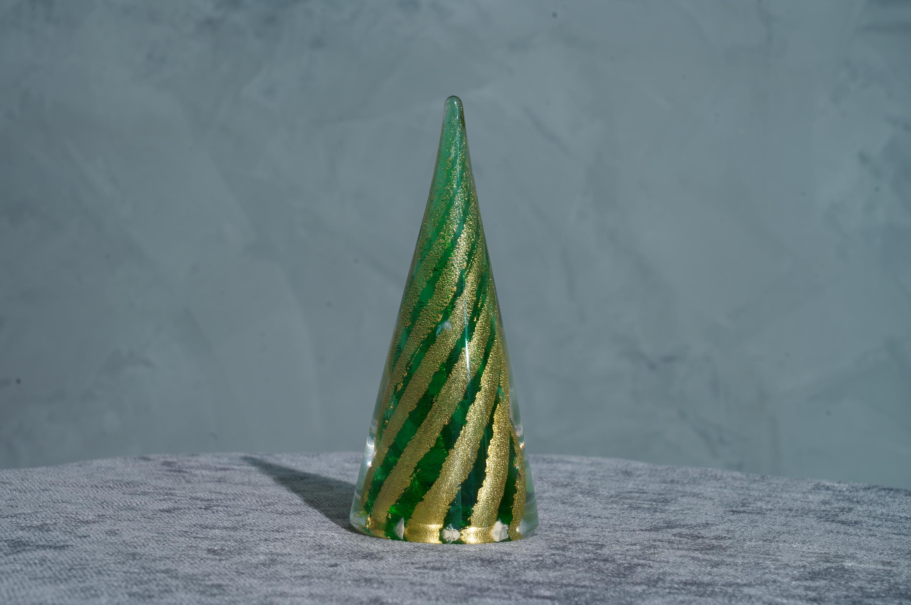 Late 20th Century Murano Art Glass Green and Gold Tree Sculpture, 1980
