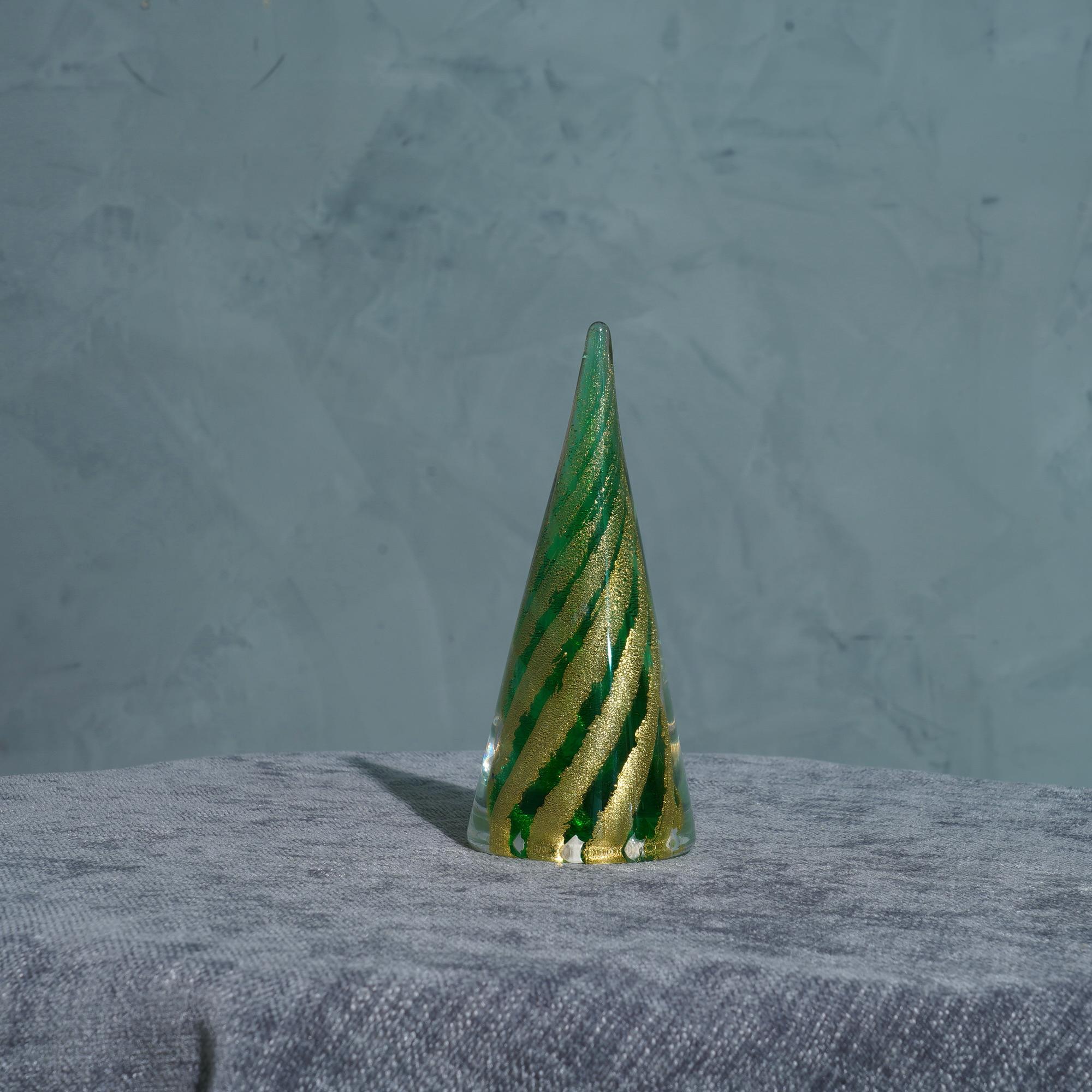 Murano Art Glass Green and Gold Tree Sculpture, 1980 1