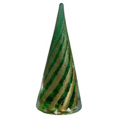 Vintage Murano Art Glass Green and Gold Tree Sculpture, 1980