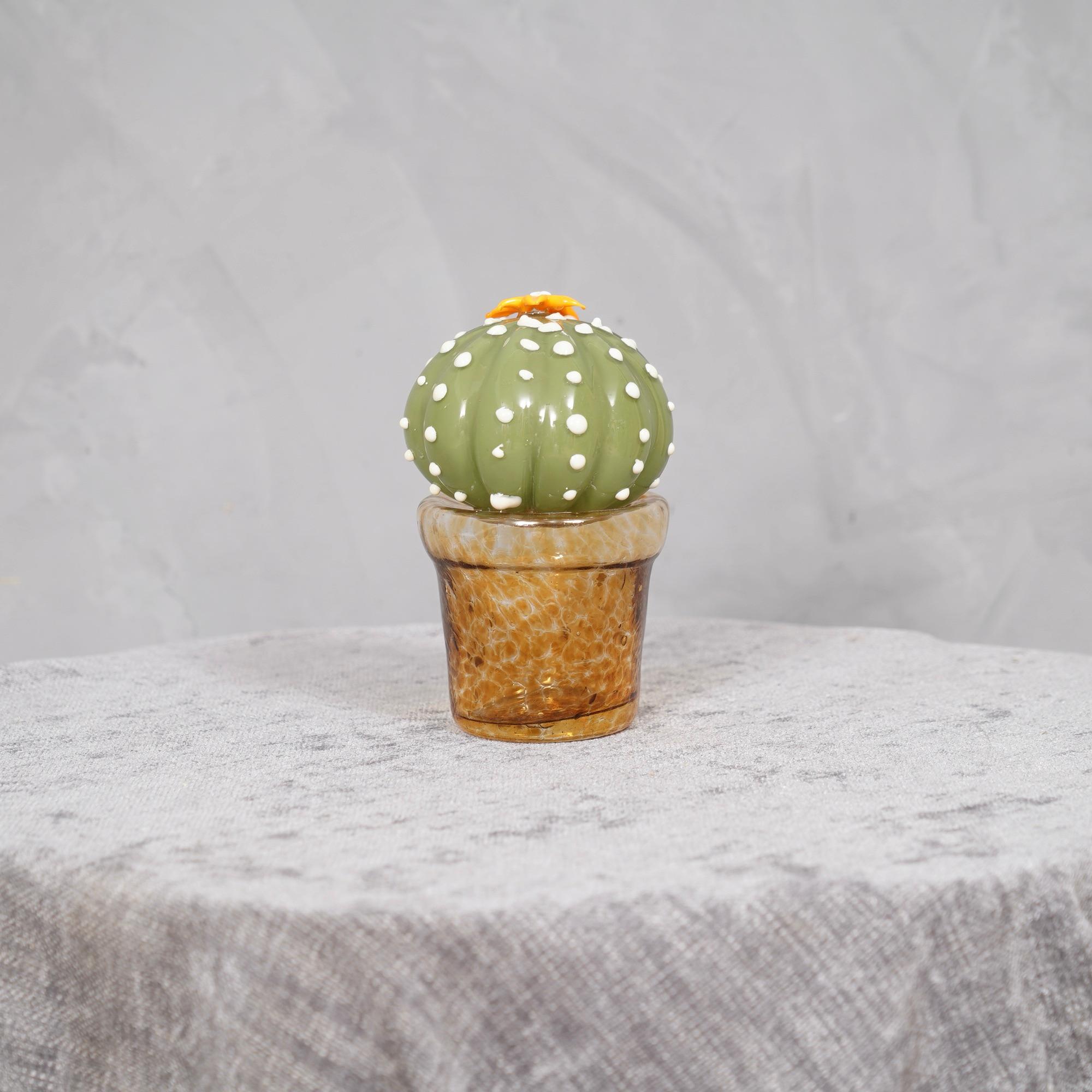 Late 20th Century Murano Art Glass Green and Orange Cactus Plant, 1990 For Sale