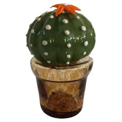 Grüne und orangefarbene Kaktuspflanze aus Murano-Kunstglas, 1990