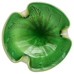 Murano Art Glass Green Aventurine Decorative Dish Bowl