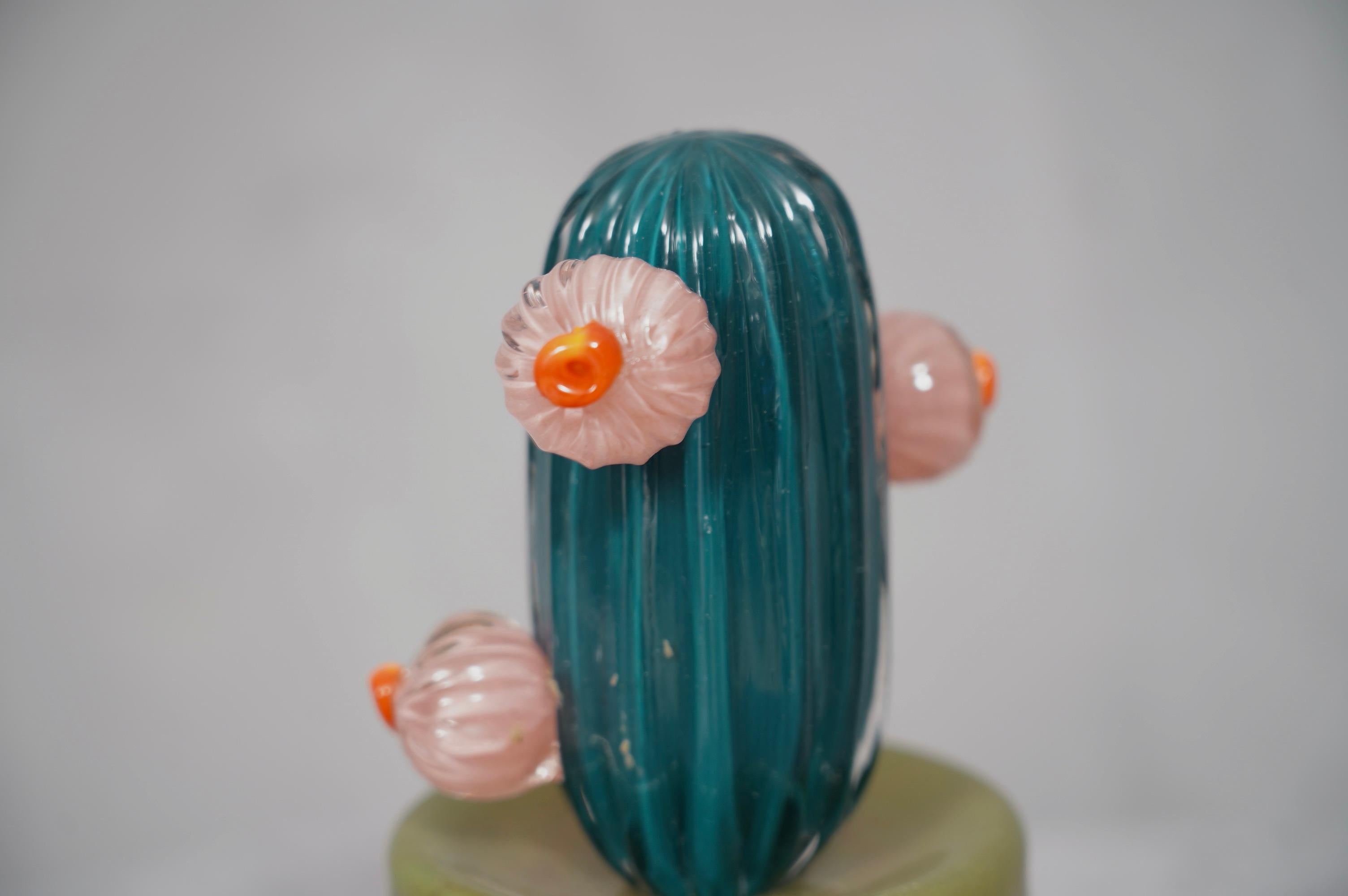 Mid-Century Modern Murano Art Glass Green Cactus Plant, 1990 For Sale