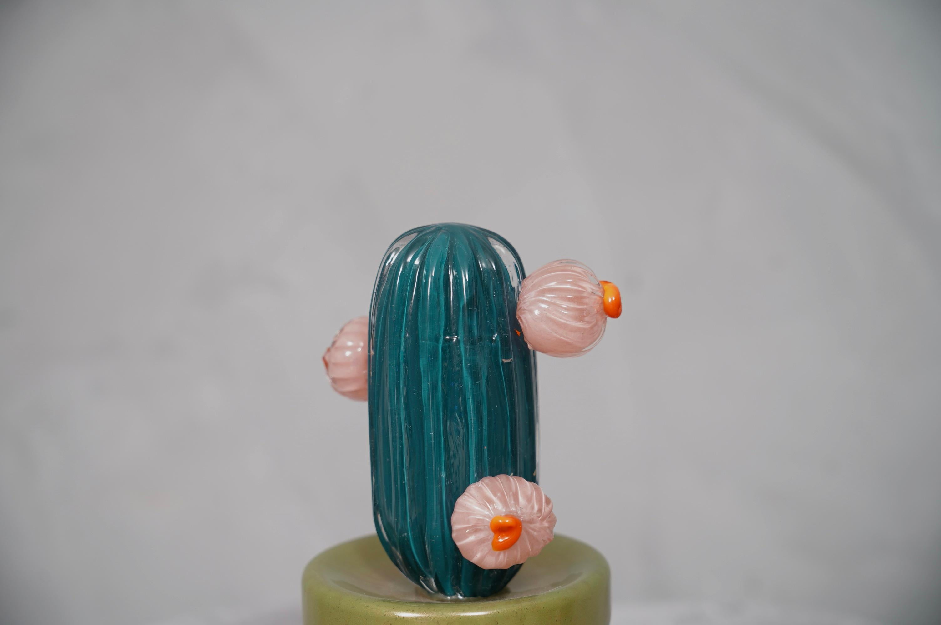 Murano Art Glass Green Cactus Plant, 1990 In Good Condition For Sale In Roma, Lazio