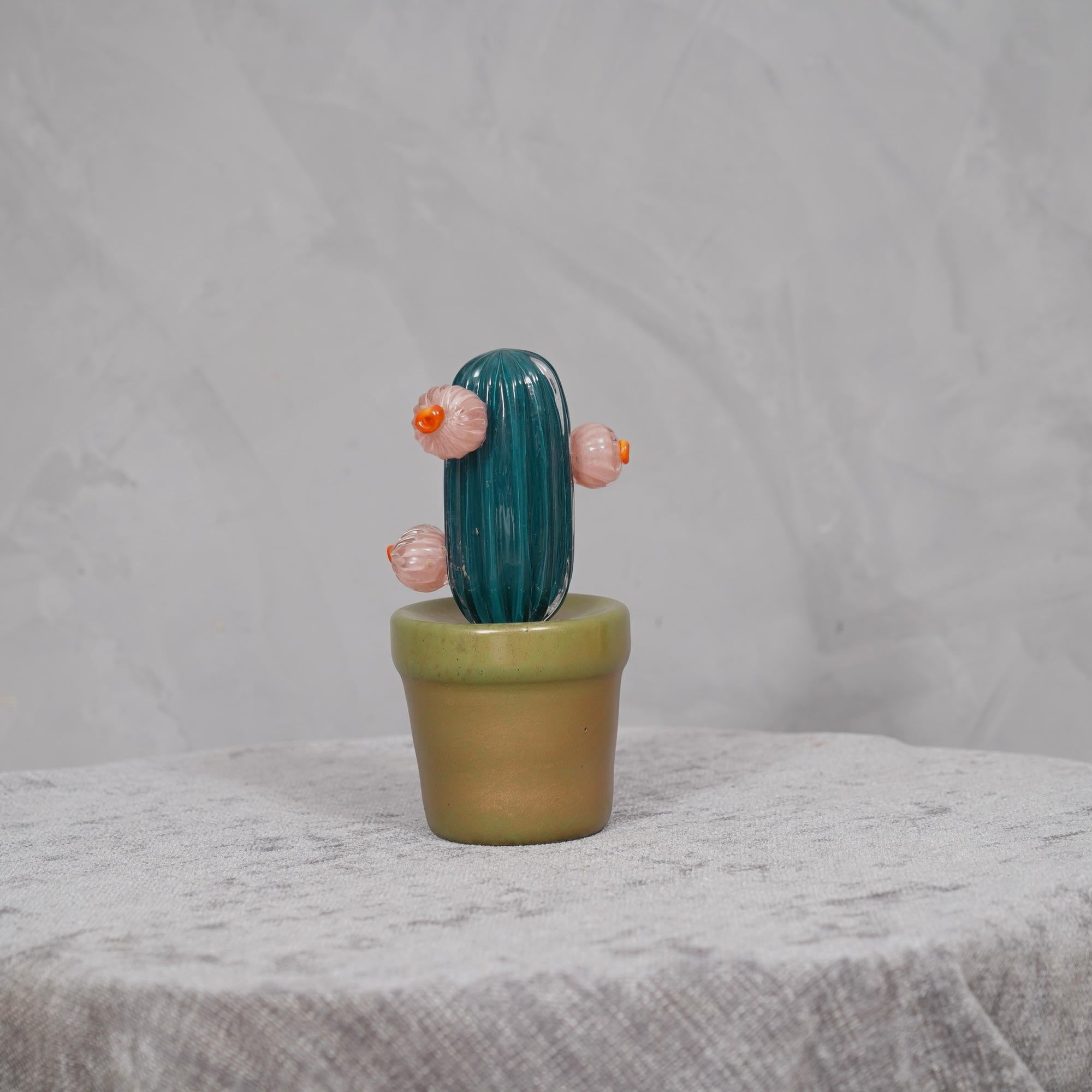 Late 20th Century Murano Art Glass Green Cactus Plant, 1990 For Sale