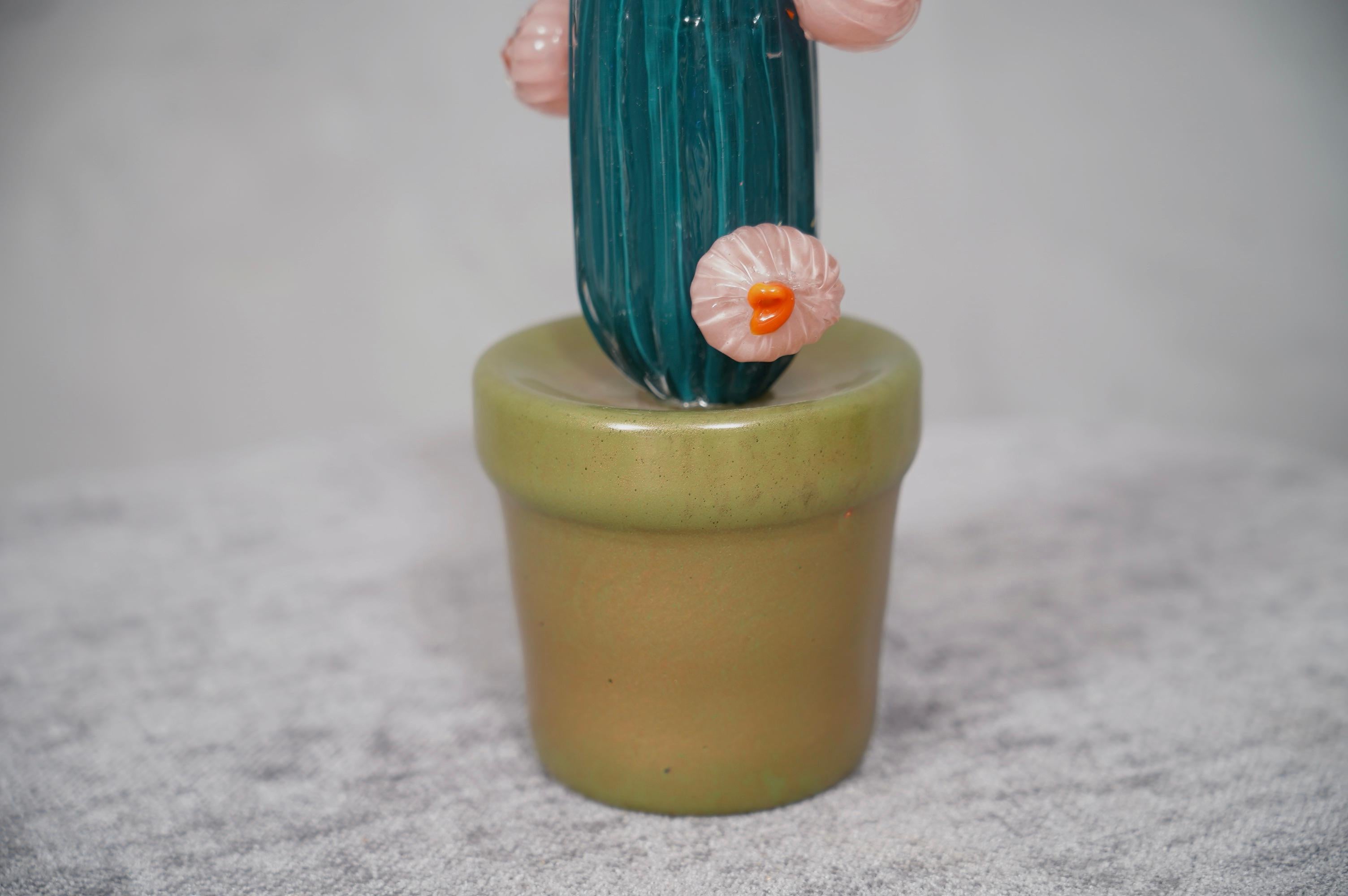 Late 20th Century Murano Art Glass Green Cactus Plant, 1990 For Sale