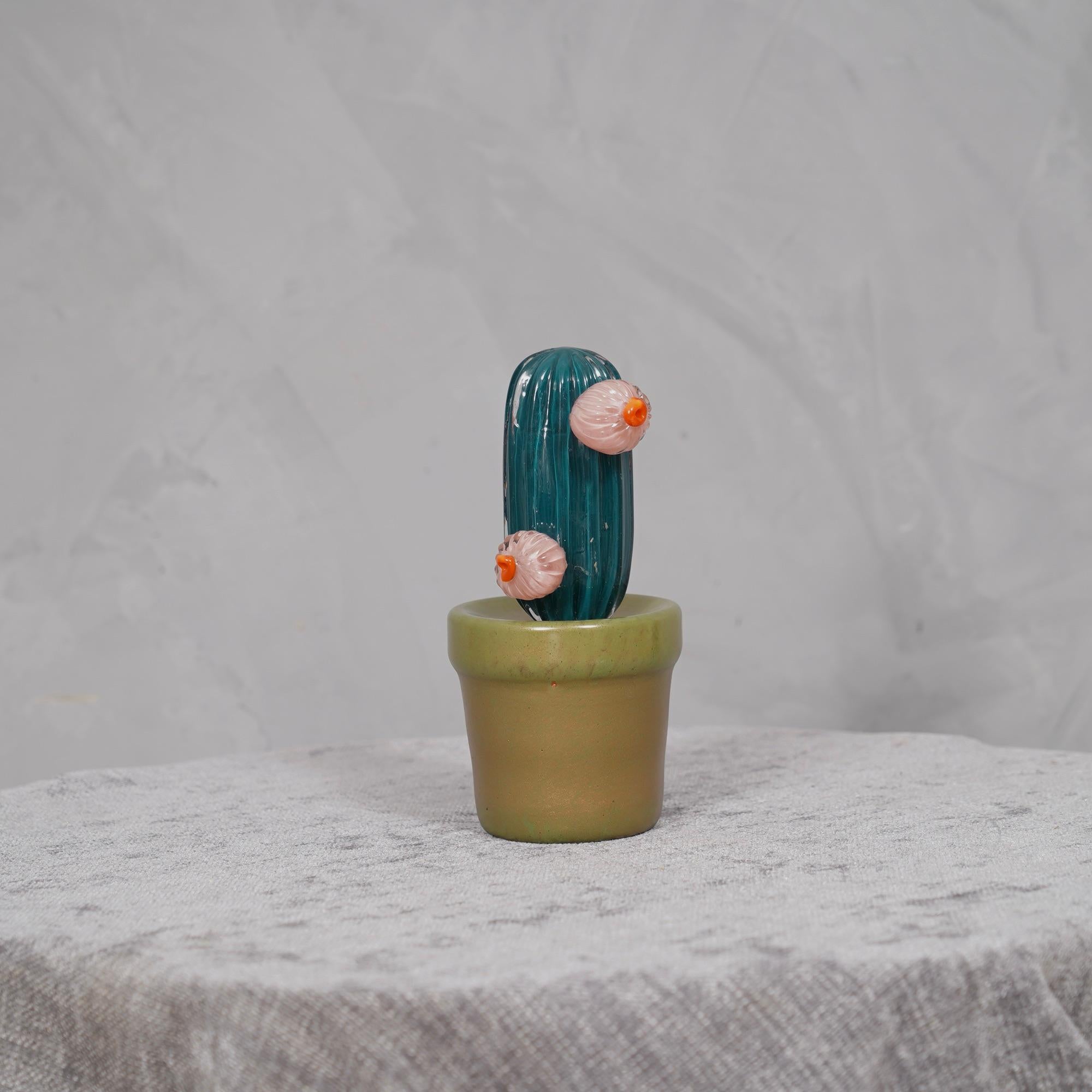 Murano Art Glass Green Cactus Plant, 1990 For Sale 1