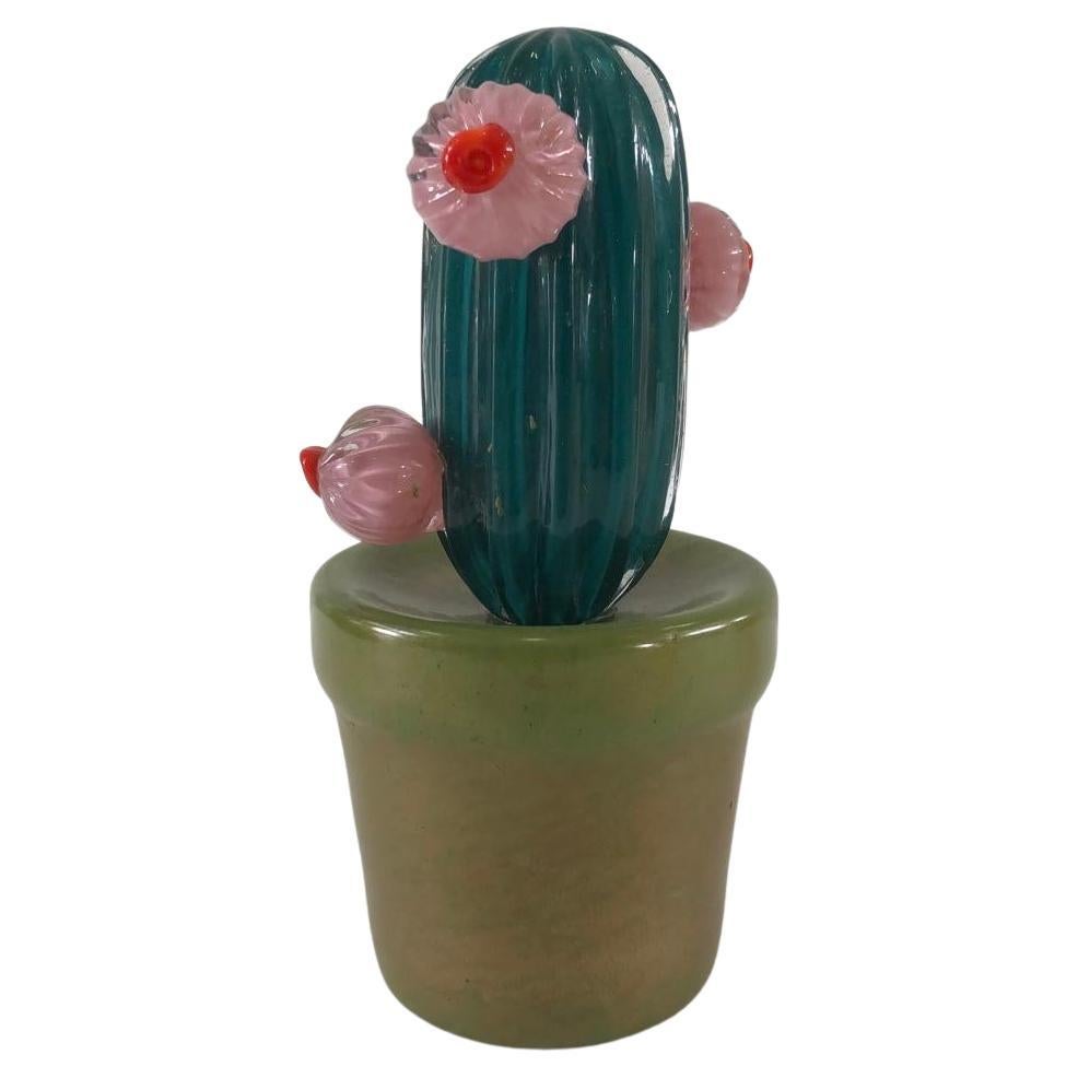 Murano Art Glass Green Cactus Plant, 1990 For Sale