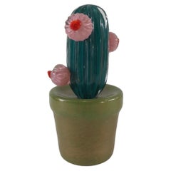 Vintage Murano Art Glass Green Cactus Plant, 1990