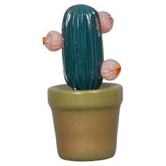 Pianta di cactus verde in vetro artistico di Murano, 1990