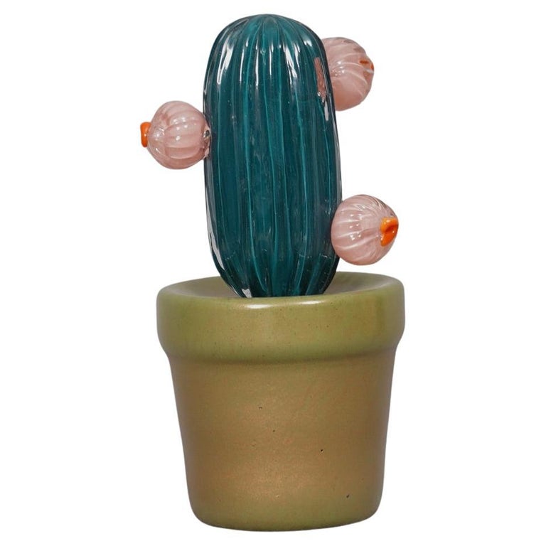 Murano Glass Cactus Sculpture with Red Vase, Italian Design, 1990 For Sale  at 1stDibs